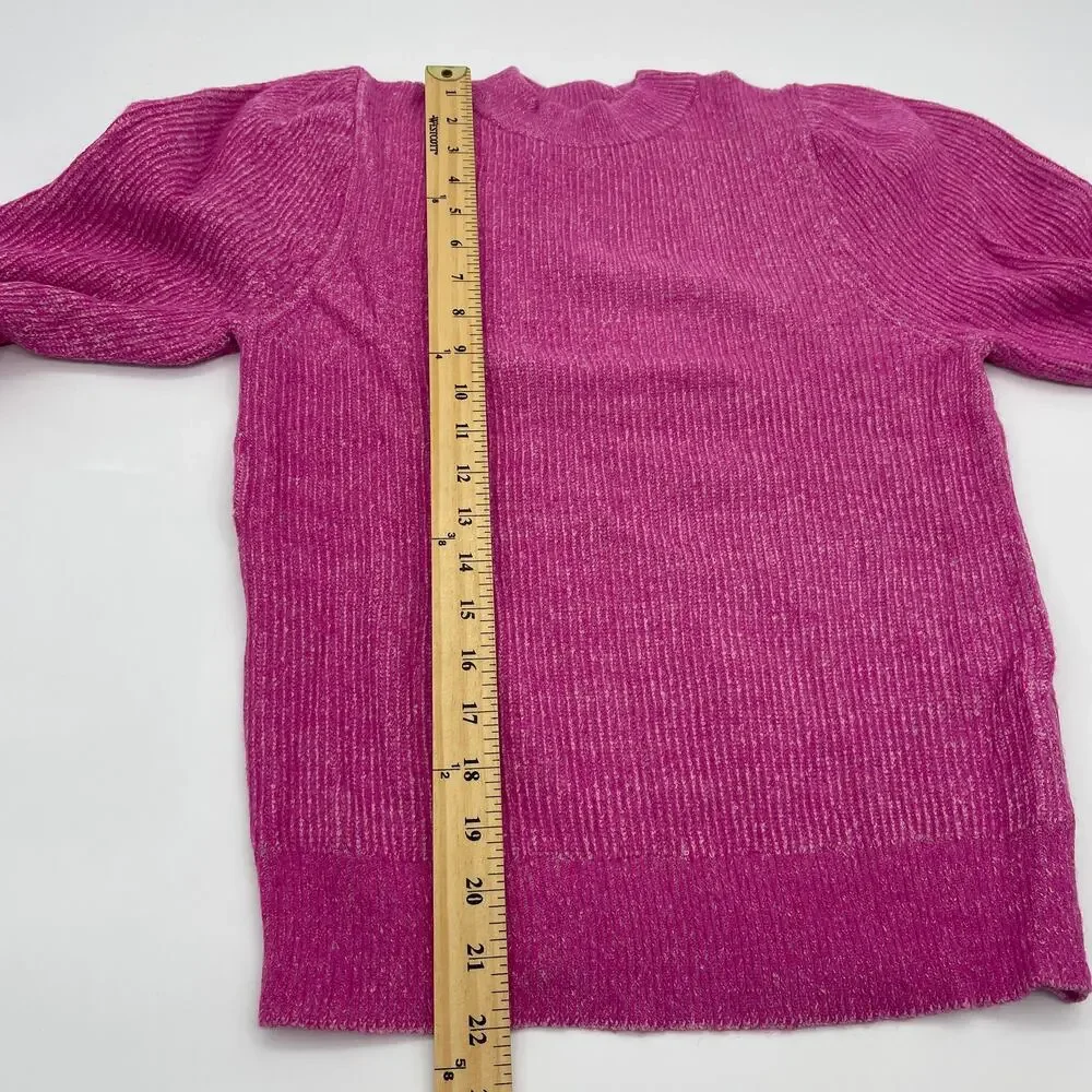 FREE PRESS Womens Sweater Size M Pink Mock Neck Puff Sleeve Pull Over Fitted Top - Picture 8 of 9